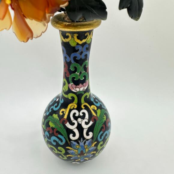 Vintage Chinese cloisonné enamel vase guilloche bird semiprecious flowers tree - Picture 2 of 11